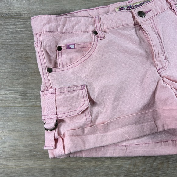 Mudd Size 13 Pink Cargo Shorts Cuffed Stretch Ripstop Midrise Y2K 90s - Picture 2 of 12
